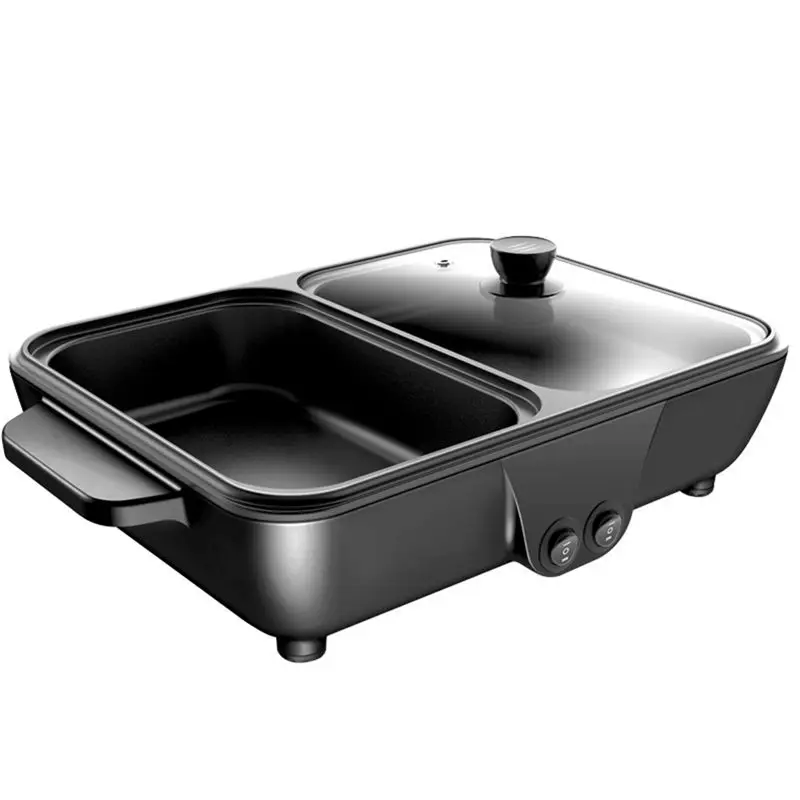 

A24F-2-In-1 Indoor Non-Stick Electric Hot Pot And Frying Pan Portable Electric BBQ Grill For Indoor Family Gatherings (US)