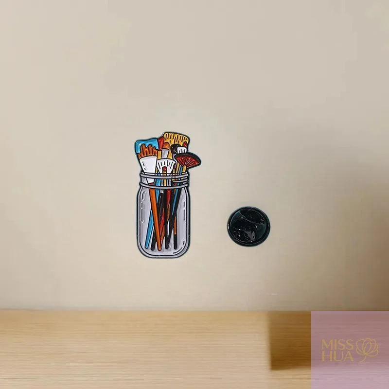 2025, HUA HUA Pinsel im durchsichtigen Glas, Emaille-Pin, UV-Siebdruck, Künstlerabzeichen, Künstlerbedarf, Brosche, Make-up-Pinsel, Pins