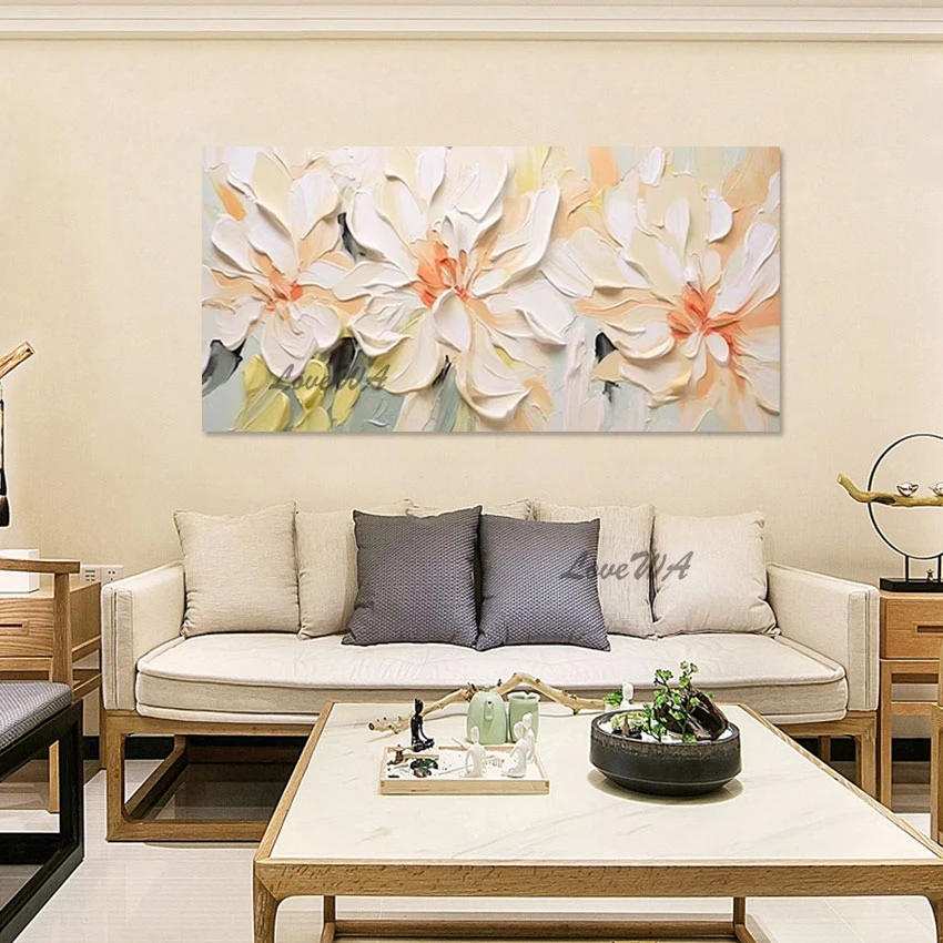 

Large Size Heavy Acrylic Textured Abstract Flower Painting Palette Knife Canvas Art Living Room Wall Picture Import Home Decor