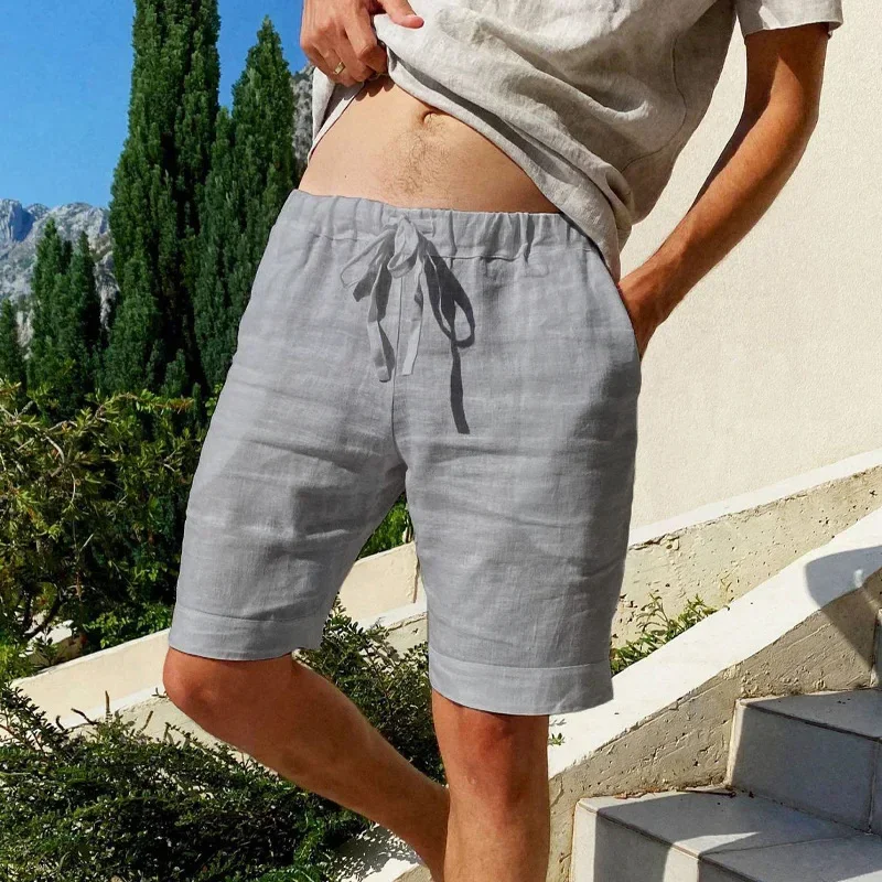 Sommer Neue männer Baumwolle Leinen Atmungsaktive Shorts Hawaii Strand Hosen Männliche Einfarbig Hosen Lose Vielseitig Streetwear – Detail 7
