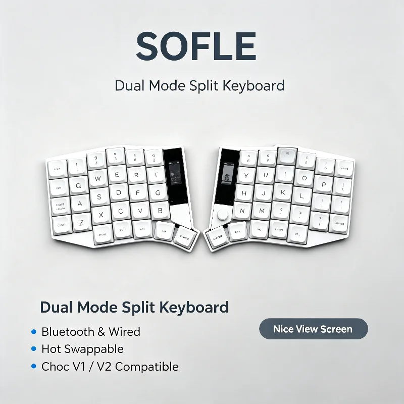 Sofle58 Low Profile Split Mechanical Keyboard Nice View Screen Joystick Roller Pcb Compatible Choc V1/v2 Bluetooth Wireless Rgb