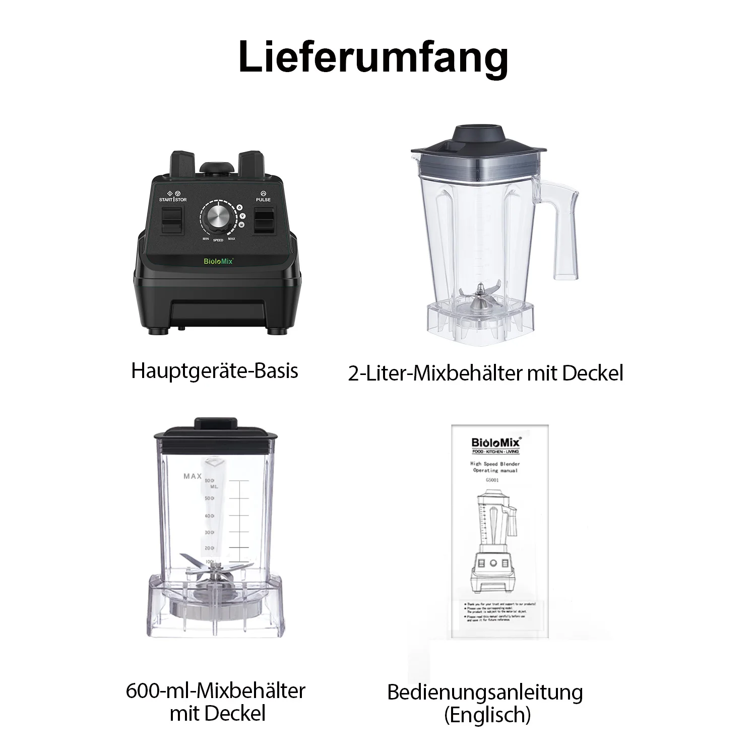 BioloMix Mini Pro Mixer, 1800 W Motor, 1,8 l Hauptglas, 0,6 l tragbarer Becher, BPA-frei, robuster Entsafter, Smoothie-Maker und Mühle – Detail 10