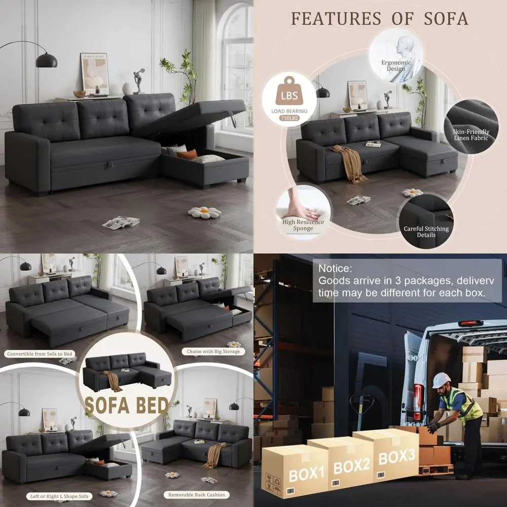 

Угловой диван-кровать 4-в-1 с выдвижным спальным местом, отсеком для хранения и съемными подушками