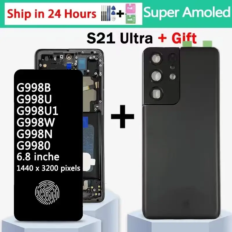 6,8 "Super AMOLED для Samsung S21 Ultra 5G G998 G998U Дисплей с сенсорным экраном и дигитайзером для Samsung S21Ultra G998B ЖК-дисплей