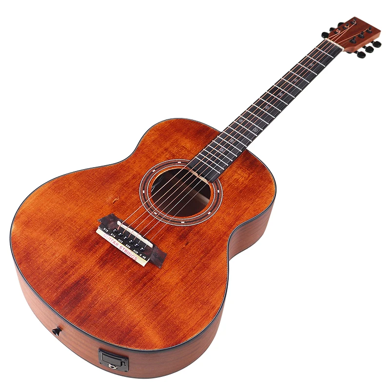 High Glossy Solid Wood Top Guitar with EQ Matte Finish, Electric Folk Guitar Vintage Color 6 Strings