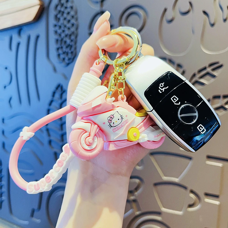 Sanrio kawaii legal motocicleta hellokitty kuromi mymelody chaveiro dos desenhos animados motocicleta casal saco de escola pingente presente animação