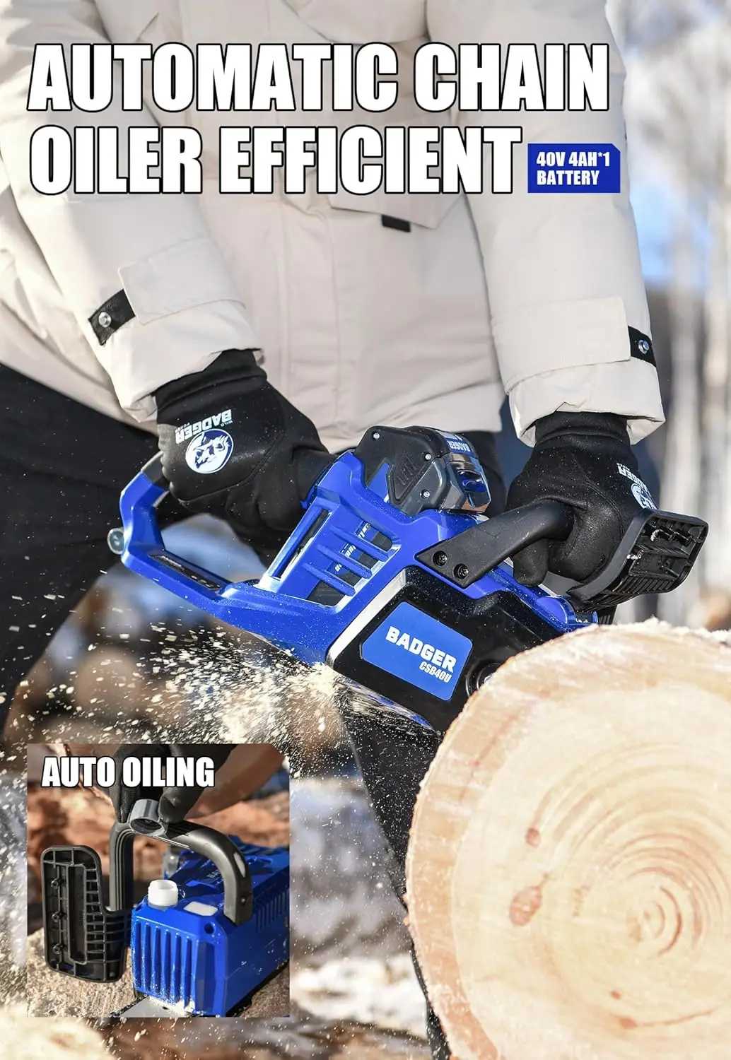 Motosega elettrica a batteria 40V 16" senza spazzole, batteria e caricabatterie da 4,0 Ah, tecnologia Smart Cut, taglio efficiente, sicuro e affidabile