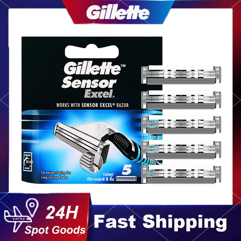 Gillette Sensor Excel Men's Razor Blade Replace Heads Beard Shaving Double Layer Shaver Blades for Men Vector 3 Razor