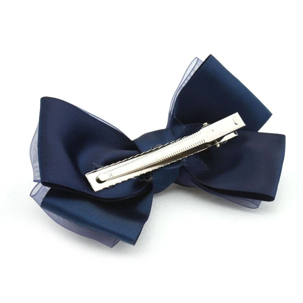 

Dark Blue Bowknot Hair Clip Silk Hard Metal Elegant Design for Women Girls Delicate Bow Hairpin Hair Accessories
