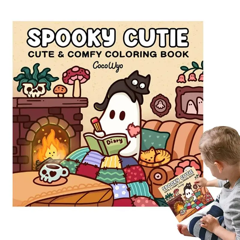 

Spooky Cutie Coloring Book For Adults And Teens Featuring Adorable Creepy Creatures In Cozy Hygges Moments For Relaxation