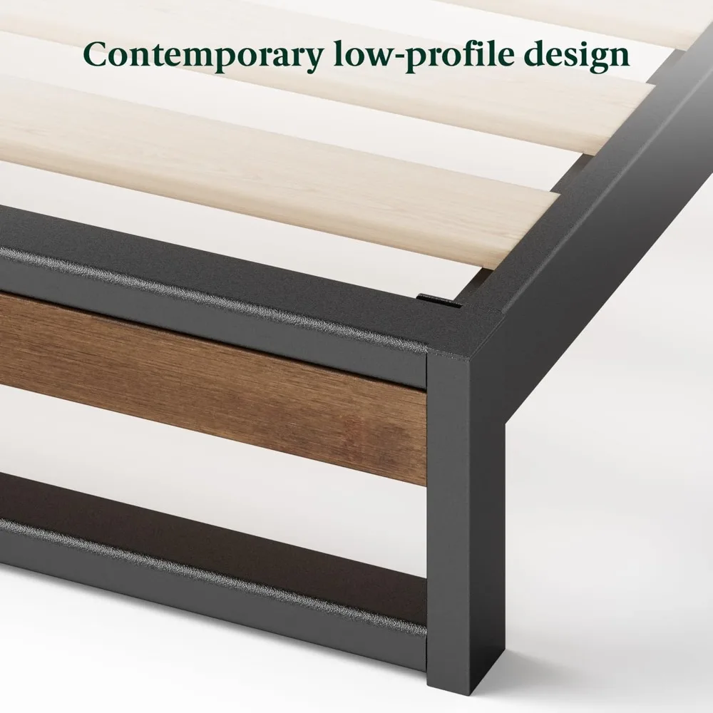 ZINUS Suzanne 7-Inch Bamboo and Metal Bed Frame, Low Profile Design, Solid Steel, No Box Spring Required, Wood Slat Support