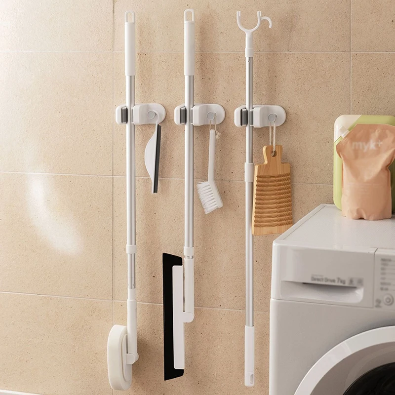 

Multi-purpose Adhesive Hooks Wall Mounted Mop Rag Organizer Holder Rack Brush Broom Hanger Hook Kitchen Bathroom Strong Hooks