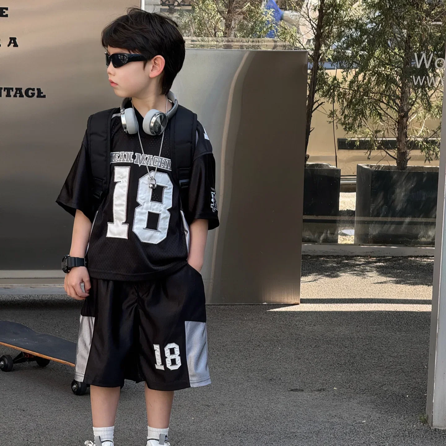 مجموعة ملابس الأطفال تي شيرت وسيم للأطفال 2025 صيف جديد على الطراز الكوري للأولاد طقم شورت رياضي أمريكي يسمح بمرور الهواء #2