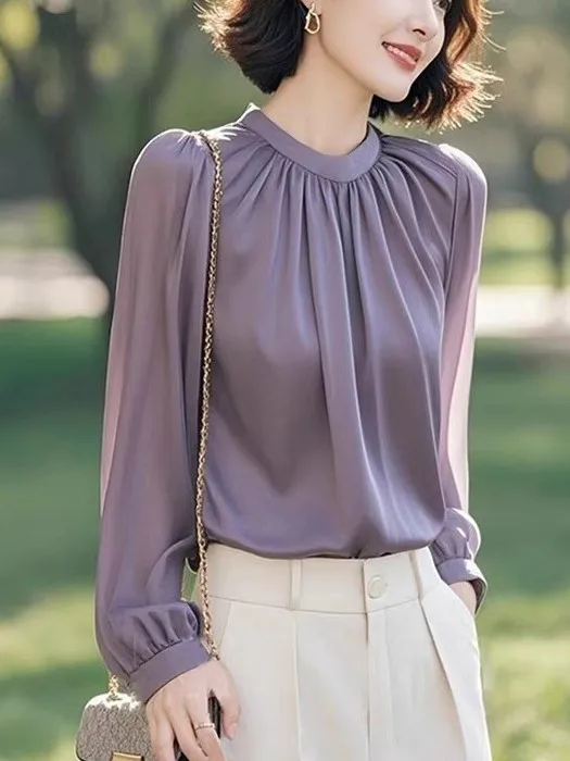 

Purple round Ne Chiffon irt Women's Spring Autumn New Sle High-End Sensation Super Beautiful Unique Top Korean Sle Lo...