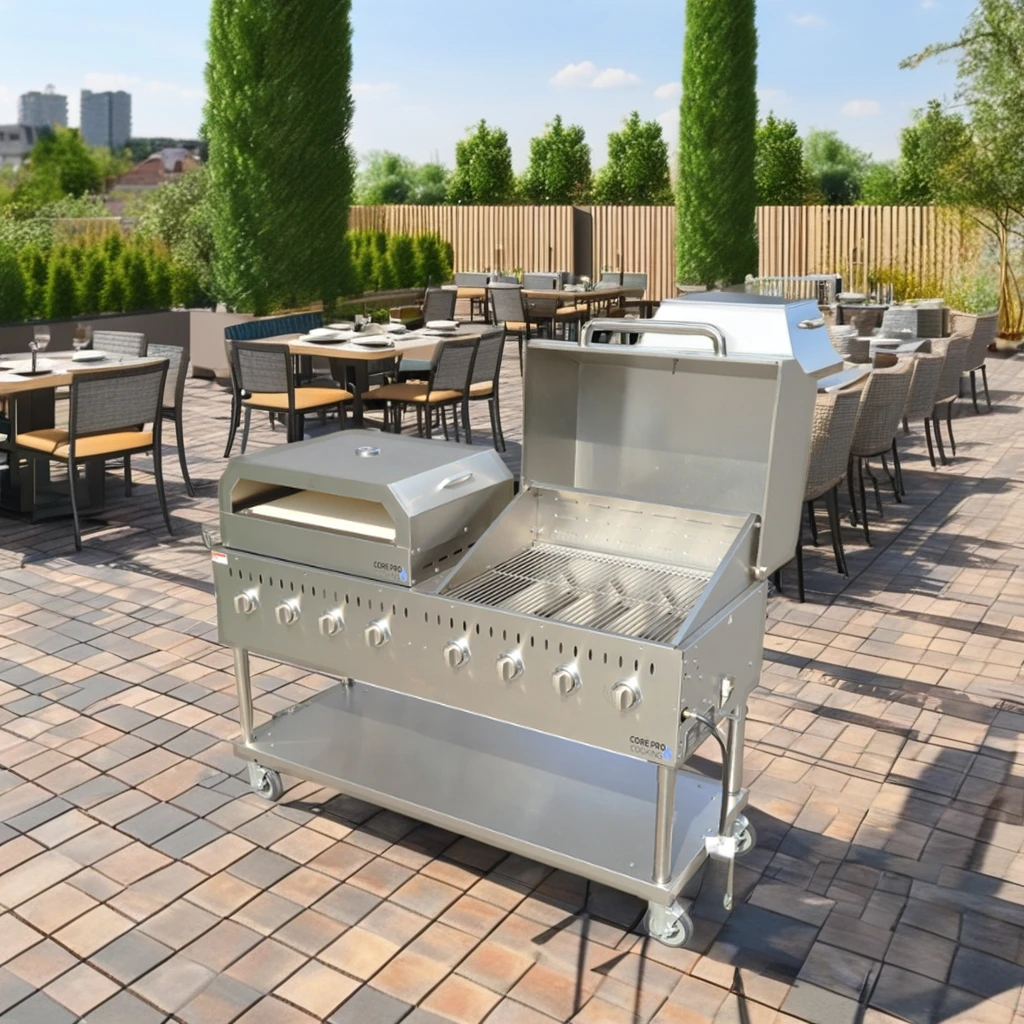 60-inch professional gas frying pan cooking station 8 burner outdoor frying pan with pizza oven
