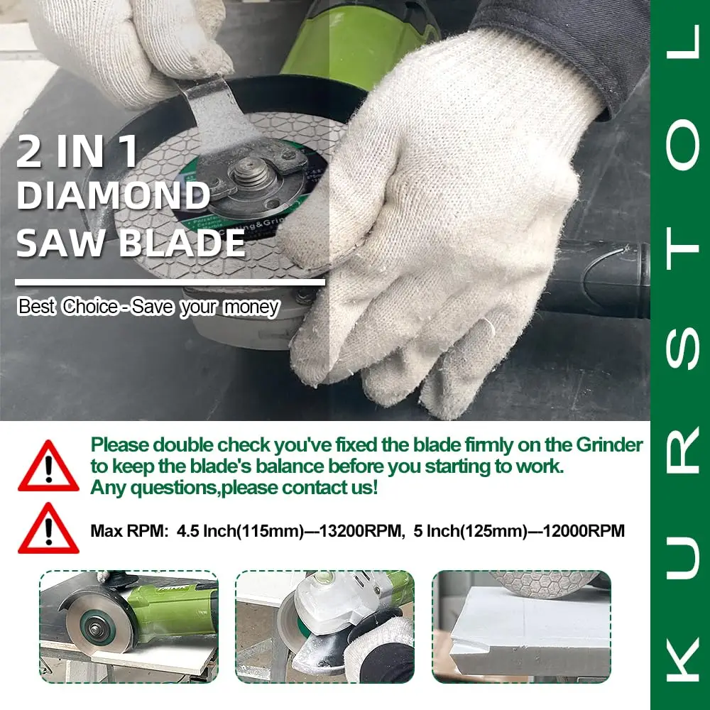 이중용도 다이아몬드 톱날, 4.5인치, 세라믹 타일, 화강암, 대리석 절단 및 연마용