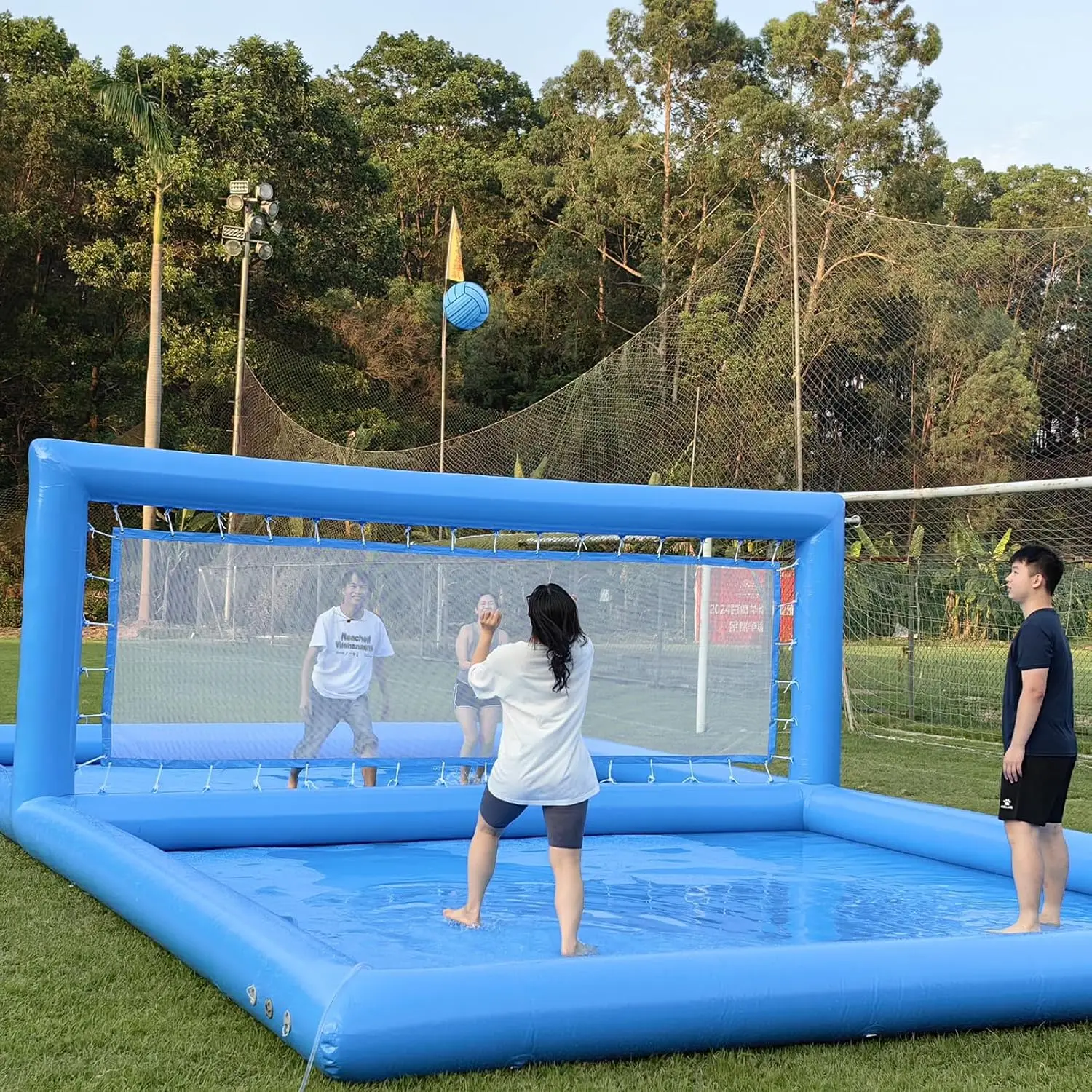 33FT Inflatable Volleyball Pool for Adults, 100% PVC, Includes 800W Air Pump, Commercial Outdoor Volleyball Court, Giant Family Game, Quick Setup Water Inflatable, 33x16.5x7ft