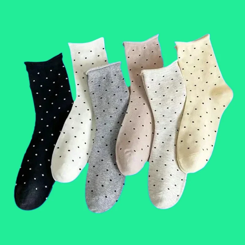 5/10 Pairs 2024 Fashion Women's Spring and Summer Socks Retro Cream Middle Socks Artistic Stacked Socks Curled Polka Dot Socks