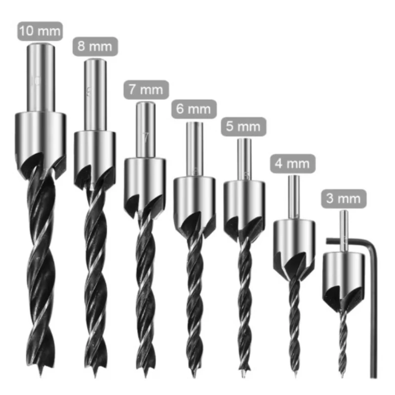 5-8pcs 3-10mm Three-Pointed Woodworking Counterbore Drill Bit Set Reaming Chamfering Screw Hole Opener Tool for Precise Joinery