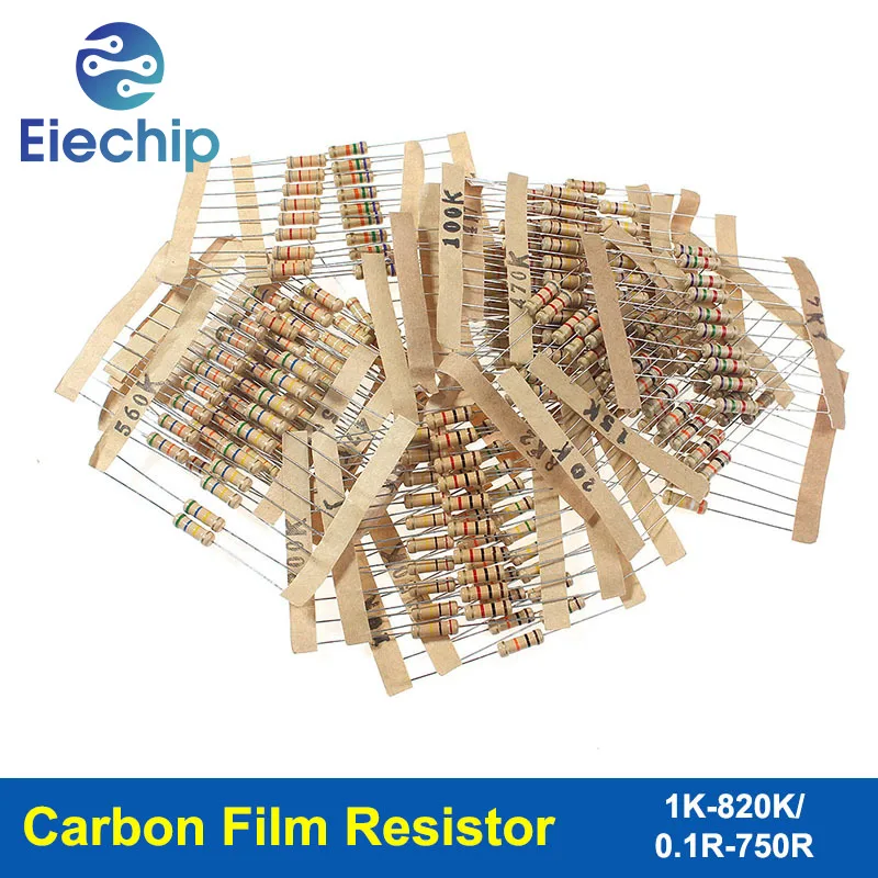 300PCS Carbon Film Resistor set,1W 30Values*10pcs,1K~820K ohm, 0.1R~750R, Resistor Range Assortment Kit 5% Color Ring Resistance