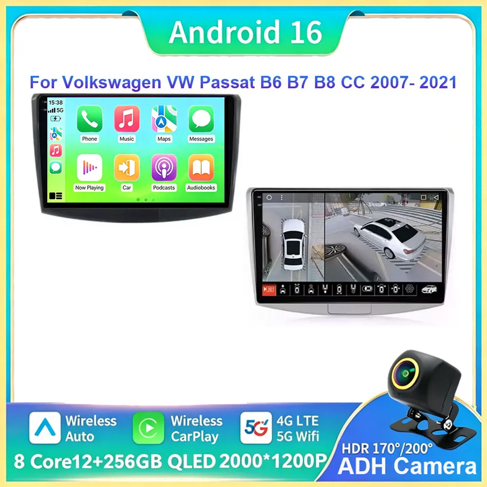 Android 16 Multimedia-Player für Volkswagen VW Passat B6 B7 CC 2007 - 2015 Carplay Radio Auto-Autoradio 4G GPS DSP