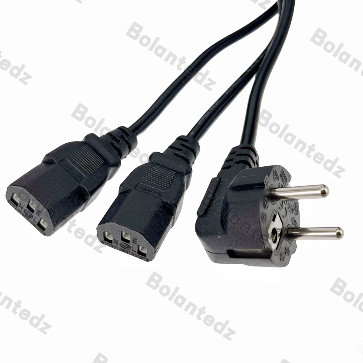 European EU 2 Prong Male Plug to Dual IEC C13 Female Power Extension Cord Y Type Splitter Adapter Cable