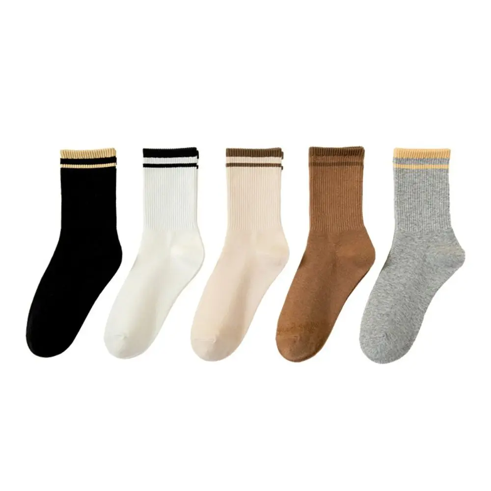 10Pairs Korean Style Patchwork Stripe Socks Non-Slip Breathable Mid-calf Socks Hosiery Simple Women Tube Socks Girl