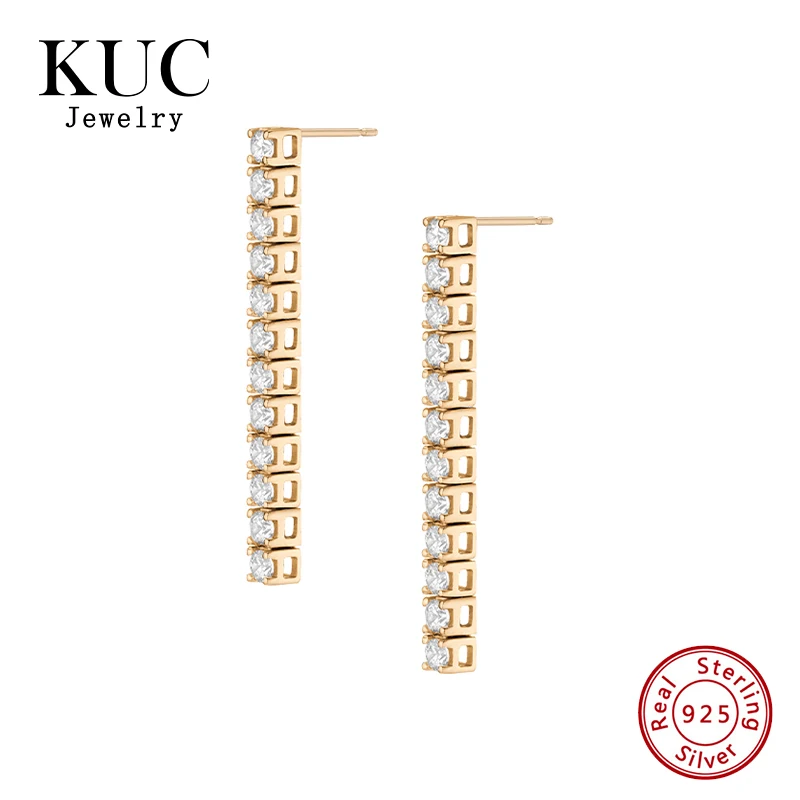 

18k Gold Plated Dangle White Sapphire Tennis Earrings for Women 925 Sterling Silver Luxury Zircon Stud Earring
