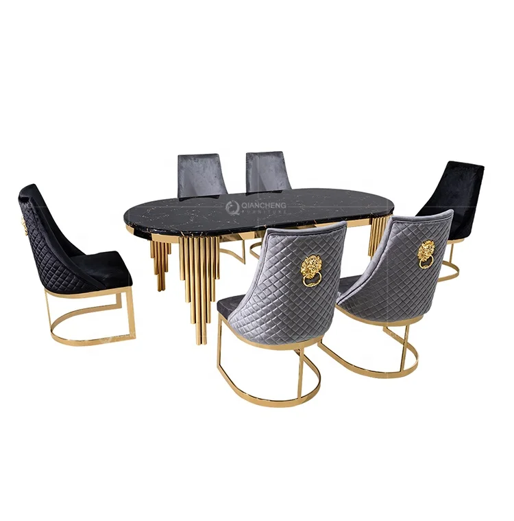 Manufacturer foshan muebles comedor dinning table chair gold Stainless steel luxury titanium chro