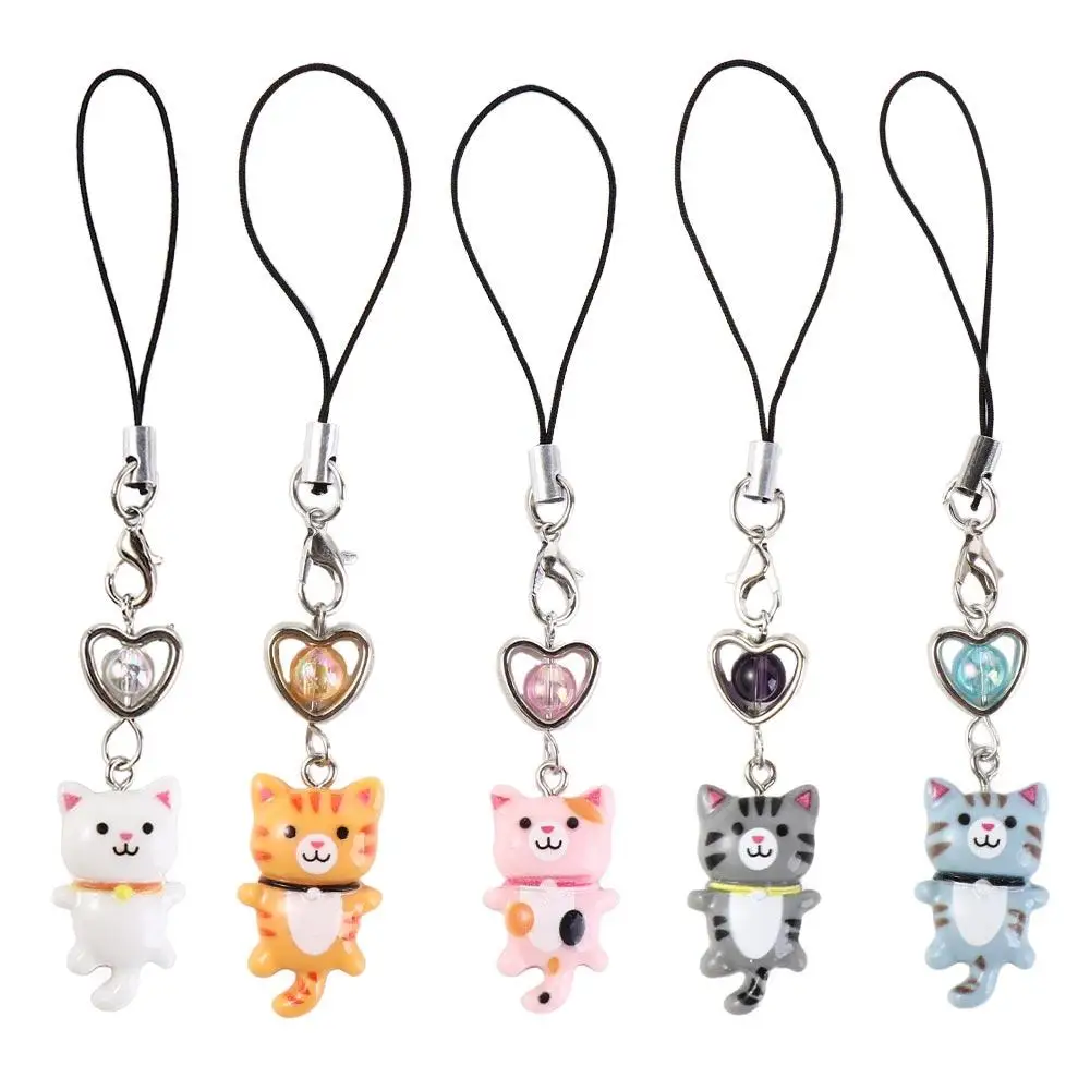 Cat Pendant Cat Phone Strap Cellphone Chain Anti Lost Y2K Phone Charm Key Ring Heart Phone Lanyard Backpack Ornament image 3