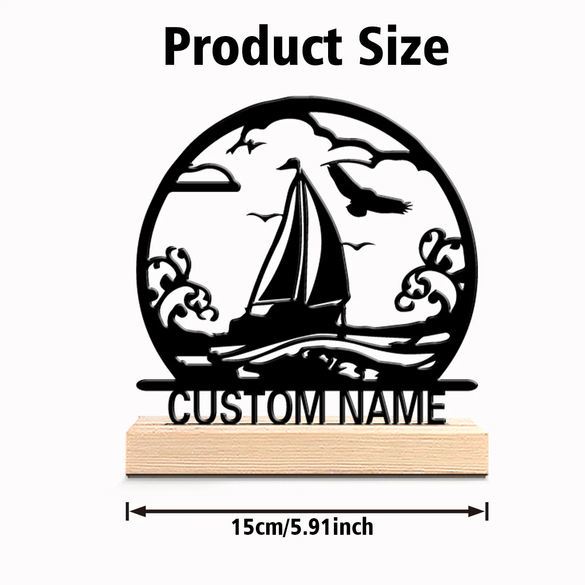 1pc Fun Personalized Custom sailboat Metal Statues Desktop sculpture with wooden base suitable for pet grooming