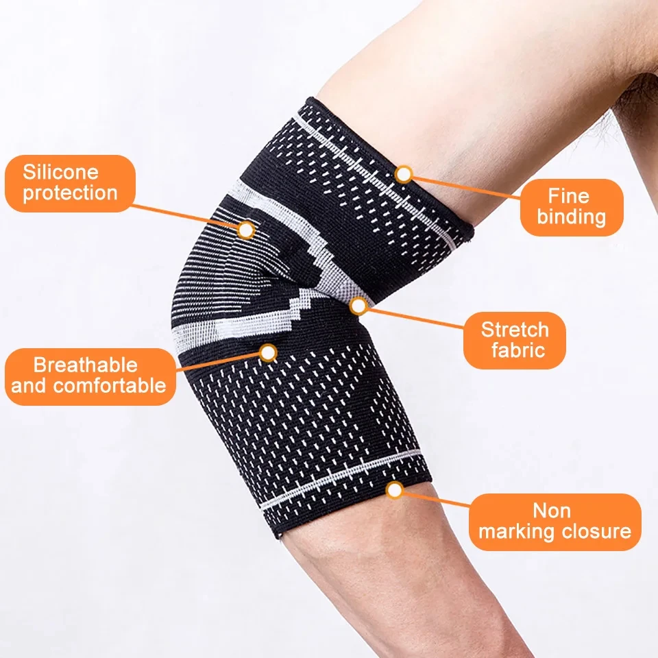 1Pcs Sports Elbow Brace for Weightlifting Compression Support Arm Sleeve Reduce Tennis Elbow and Golfers Elbow Pain Relief