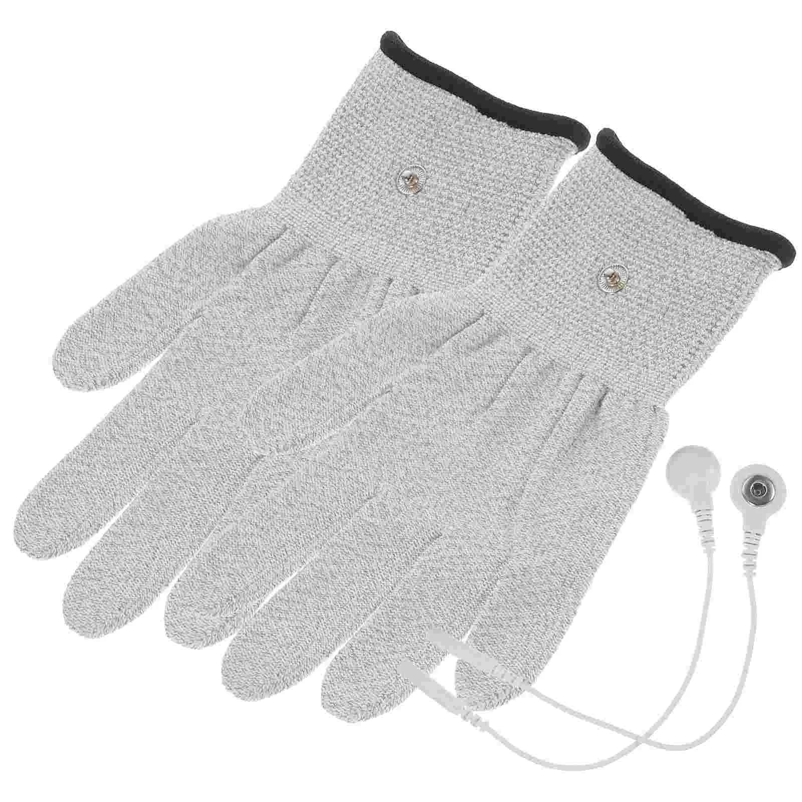 1 Pair White Silver Fiber Electric Therapy Gloves Electric Massage Therapy Accessory- Universal Cotton Massage Gloves With 2pcs