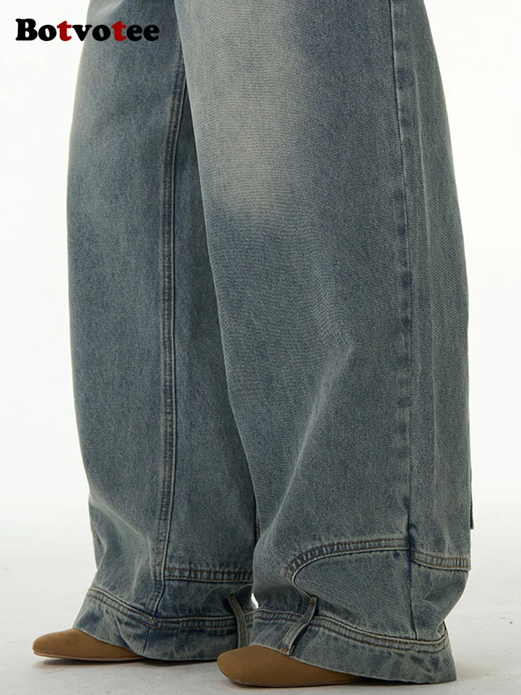 Pantalones vaqueros holgados con bolsillo al revés para mujer, moda Ins, pantalones vaqueros Retro americanos, pantalones de talle alto, ropa de calle, pantalones vaqueros sueltos