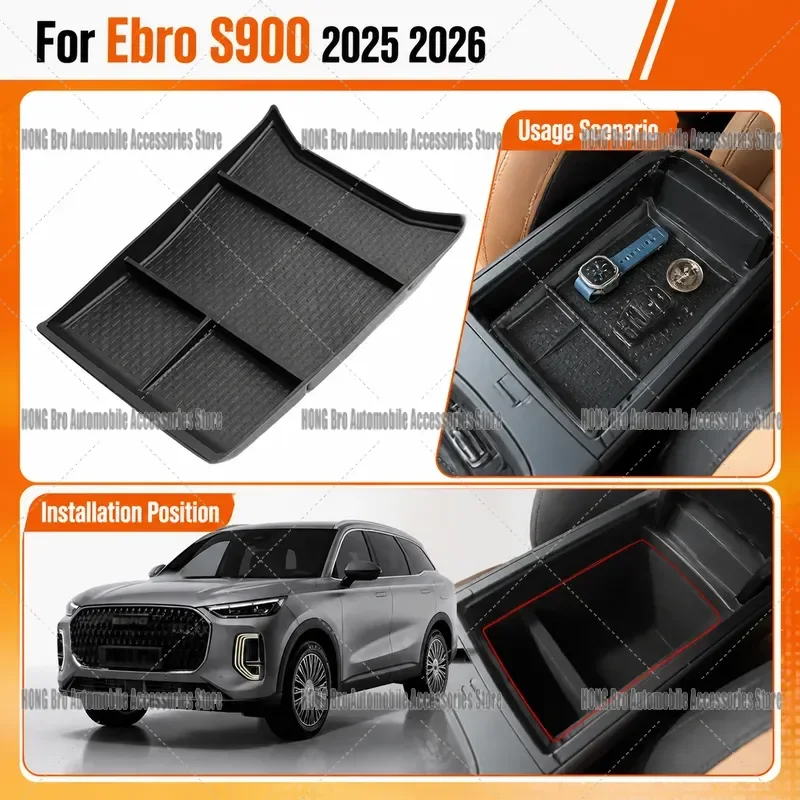 For EBRO S900 For Chery Tiggo 9 2024 2025 2026 Center Console Armrest Storage Box Tray Organizer Interior Accessories