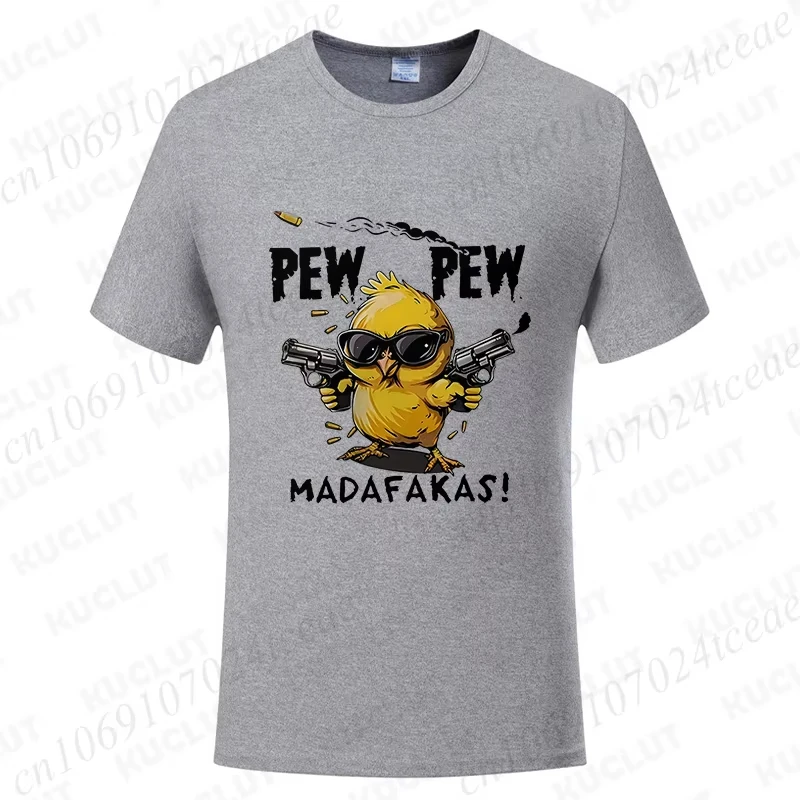 Pew Pew Madafakas Heren T-shirts Leuke Chick Grappige Grafische Tops Zomer Korte Mouw Tees Trendy Streetwear Mannelijke Oversized Kleding - afbeelding 1