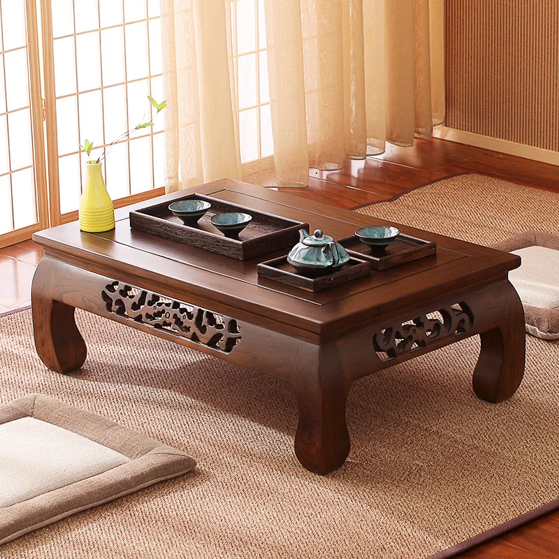 Japanese tatami coffee table bay window solid wood antique small floor Kung Fu tea table