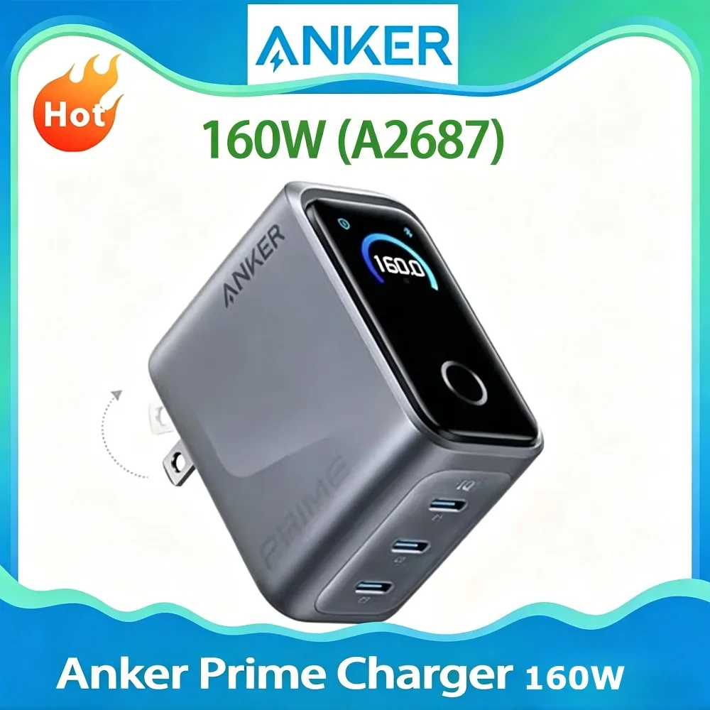 

New Arrival Anker Prime 160W 3-Port GaN USB-C Charger Smart Touch Display Fast Charging Block Max 140W Power For Laptop Phone