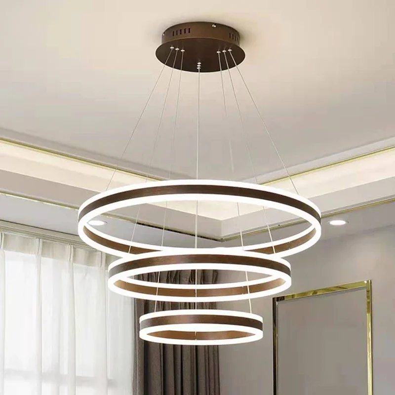 New Modern LED Chandelier Aluminum Ring Circle Ceiling Hanging for Living Dining Room Decoration Maison Cafe Hotel Loft Fixture