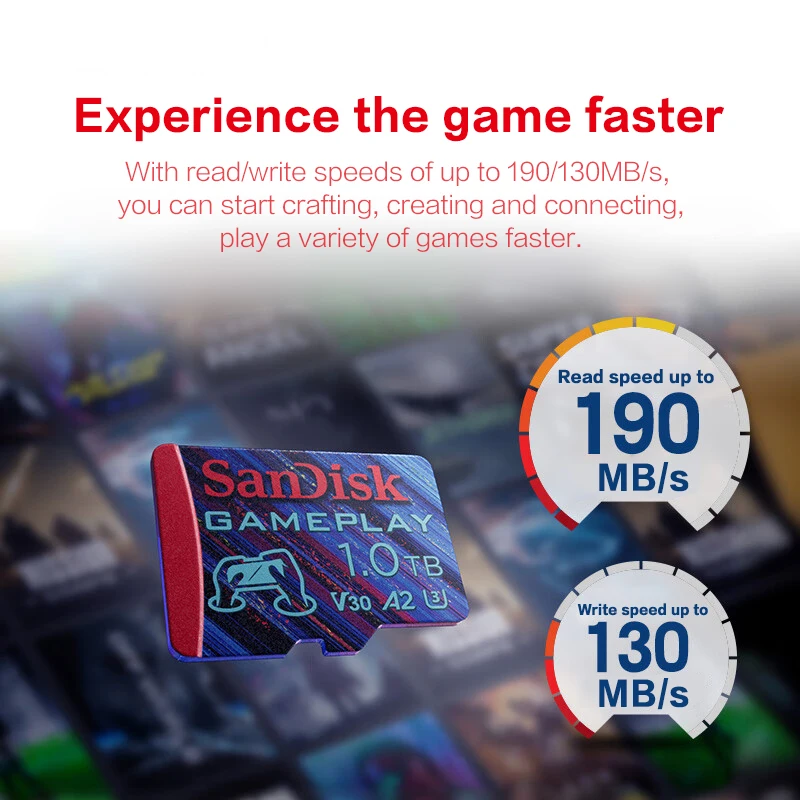 Imagem -05 - Sandisk-gameplay Cartão Micro sd Cartão de Memória para Switch Phone Alta Velocidade Console Gaming a2 V30 4k 190 mb s 128gb 256gb 512 gb 1tb