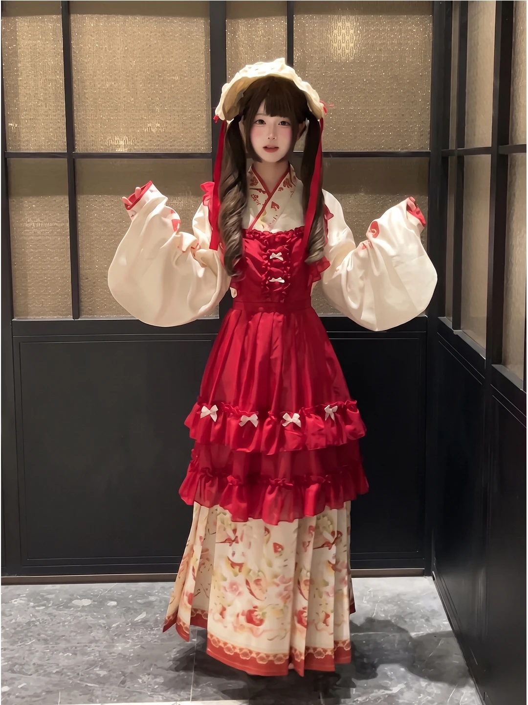 Red Hanfu Women's Lolita Skirt Set Ming Dynasty Style Ma Face Lantern Sleeve  Cover up Ensemble Female Fashion