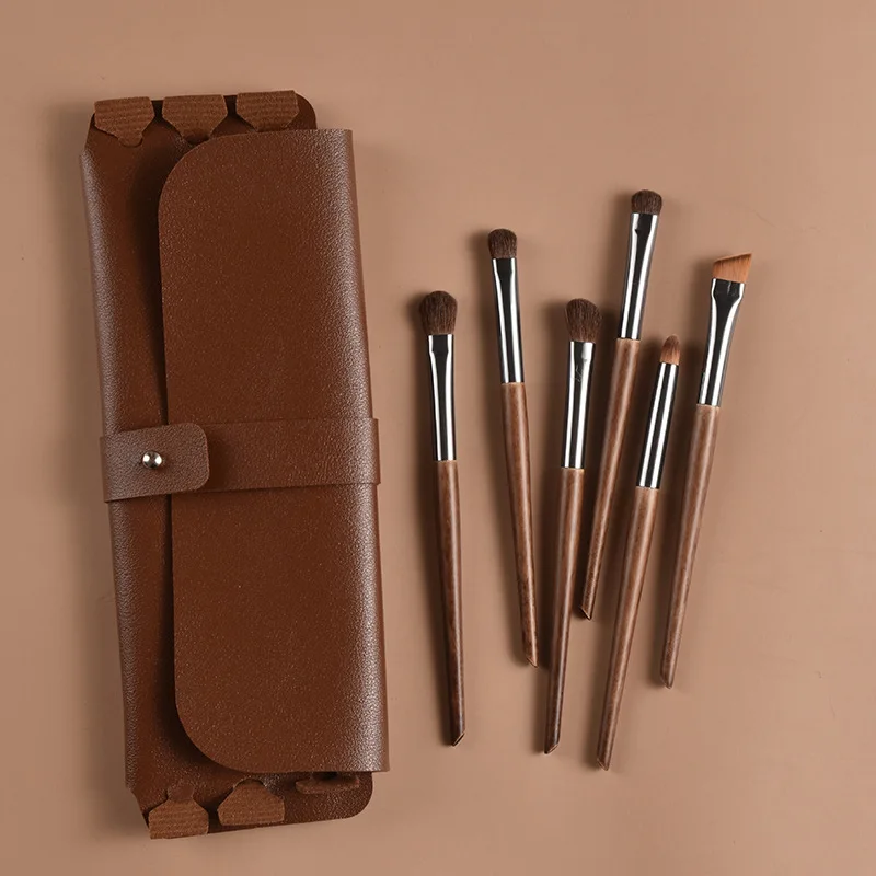 6PCS Detail Eyeshadow Brushes Set, Natural Horse Hair Makeup Brushes for Lower Eyelid/Eye Socket Precision Travel-Friendly