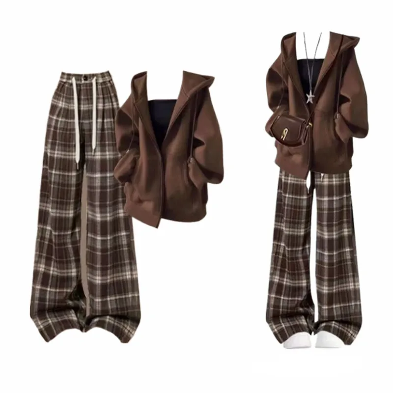 Conjunto de ropa deportiva para mujer, abrigo superior coreano Meilad + pantalones casuales de moda, conjunto de 3 piezas, primavera y otoño
