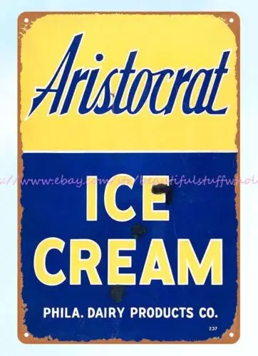 collectible bathroom wall art 1937 ARISTOCRAT ICE CREAM metal tin sign