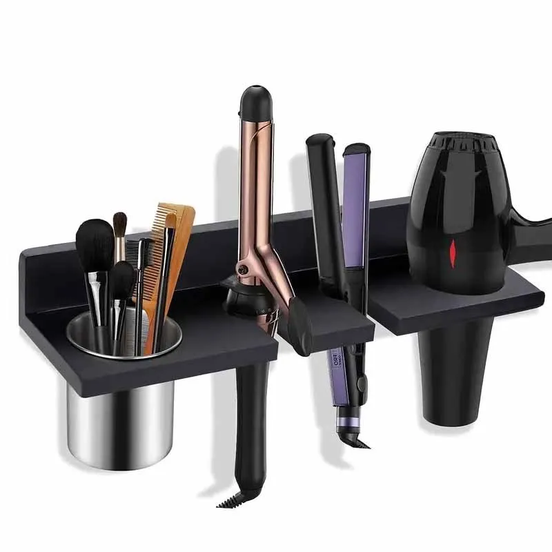 

Multi Functional Wooden Wall Mounted Hair Tool Storage Container, Suitable for Hair Dryers, Curling Irons, Straighteners, Brush Holders, Bathroom Accessories, and Beauty Salon Storage Tools