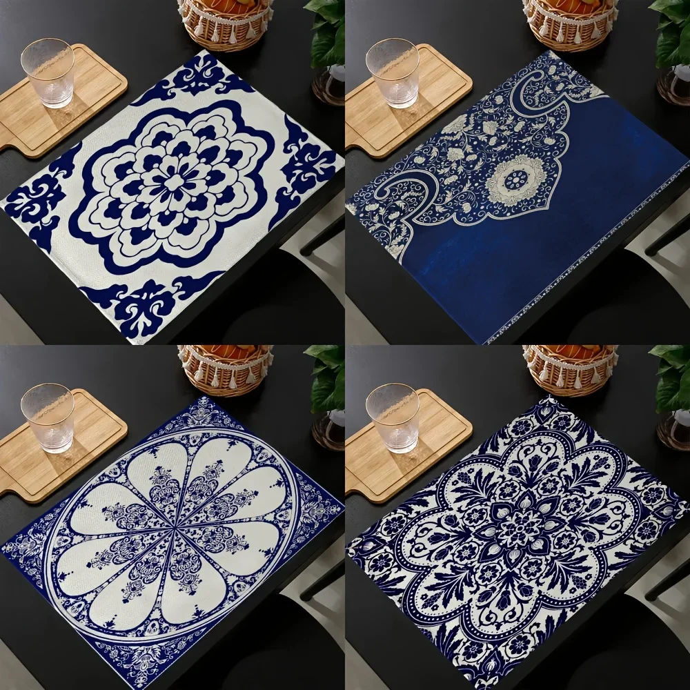 1PC Chinese Style Placemats Blue and White Mandala for Home Decor Dining Table Banquets and Special Events Supplies Table Decor