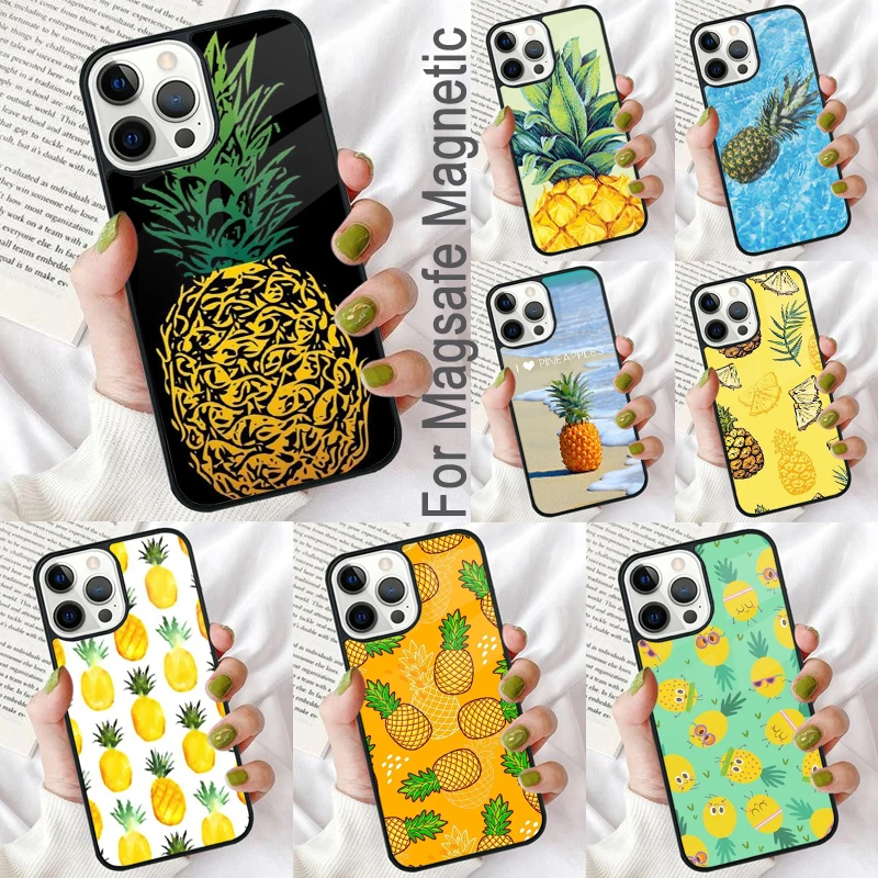 Summer Fruit Pineapple Magnetic Soft Phone Case for iPhone 16 Promax 15 Pro 13 14 Plus 11 12 Mini MagSafe Coque