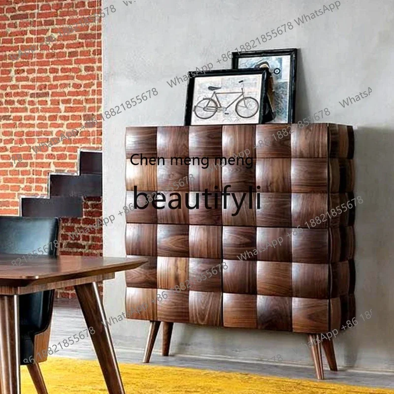 GNordic black walnut dining side cabinet, medieval retro wind side cabinet storage cabinet, light luxury, customized