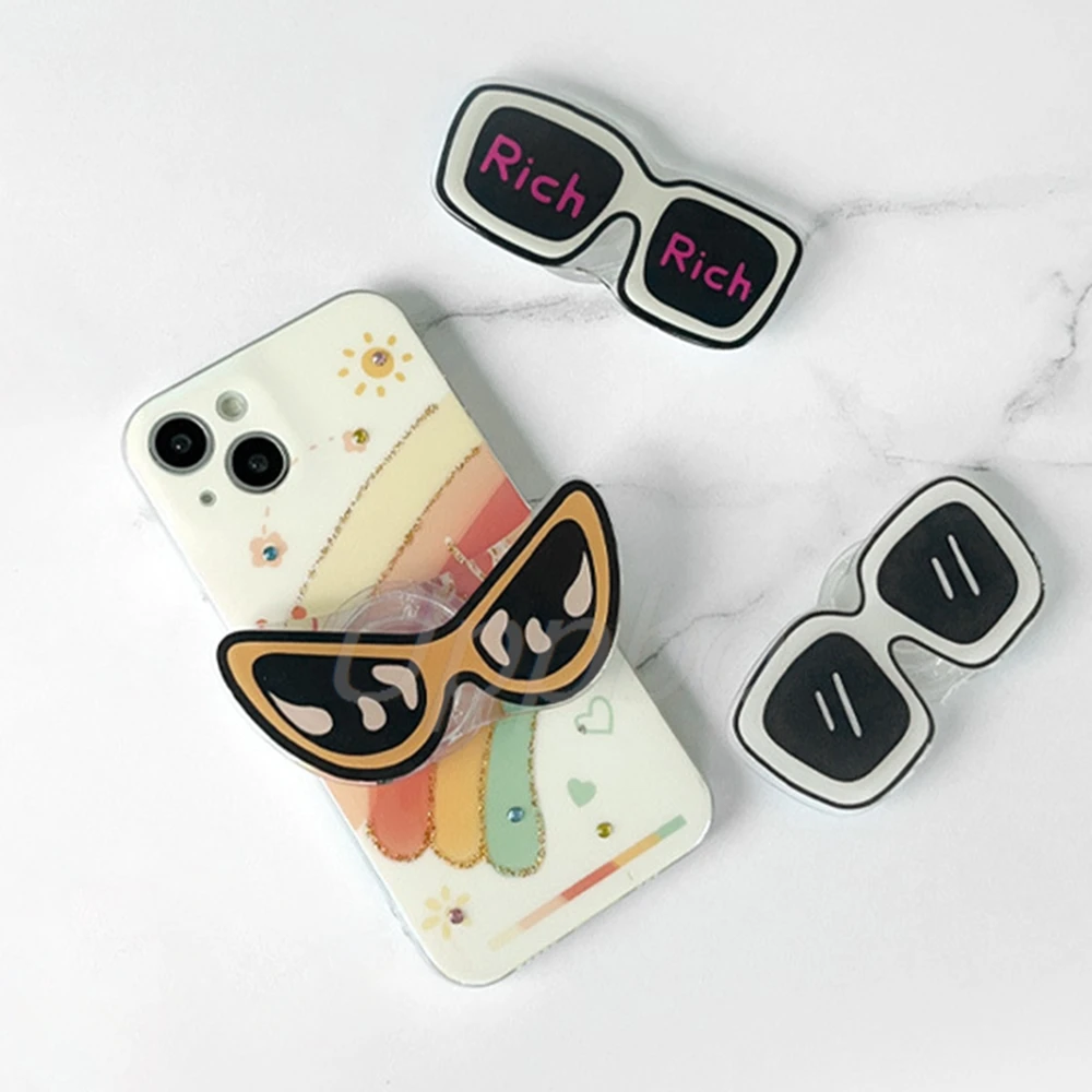 Cute Cartoon Cool Glasses Grip Tok Silicone Phone Case Shockproof Bracket Stylish Finger Holder Gift for iPhone Samsung Xiaomi