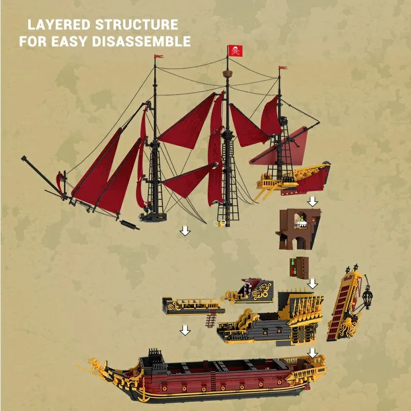 Nave pirata Venge Nave a vela Nave da guerra Modello Building Blocks 5666PCS, Nave Cruiser Building Blocks Set Puzzle Regalo per adulto